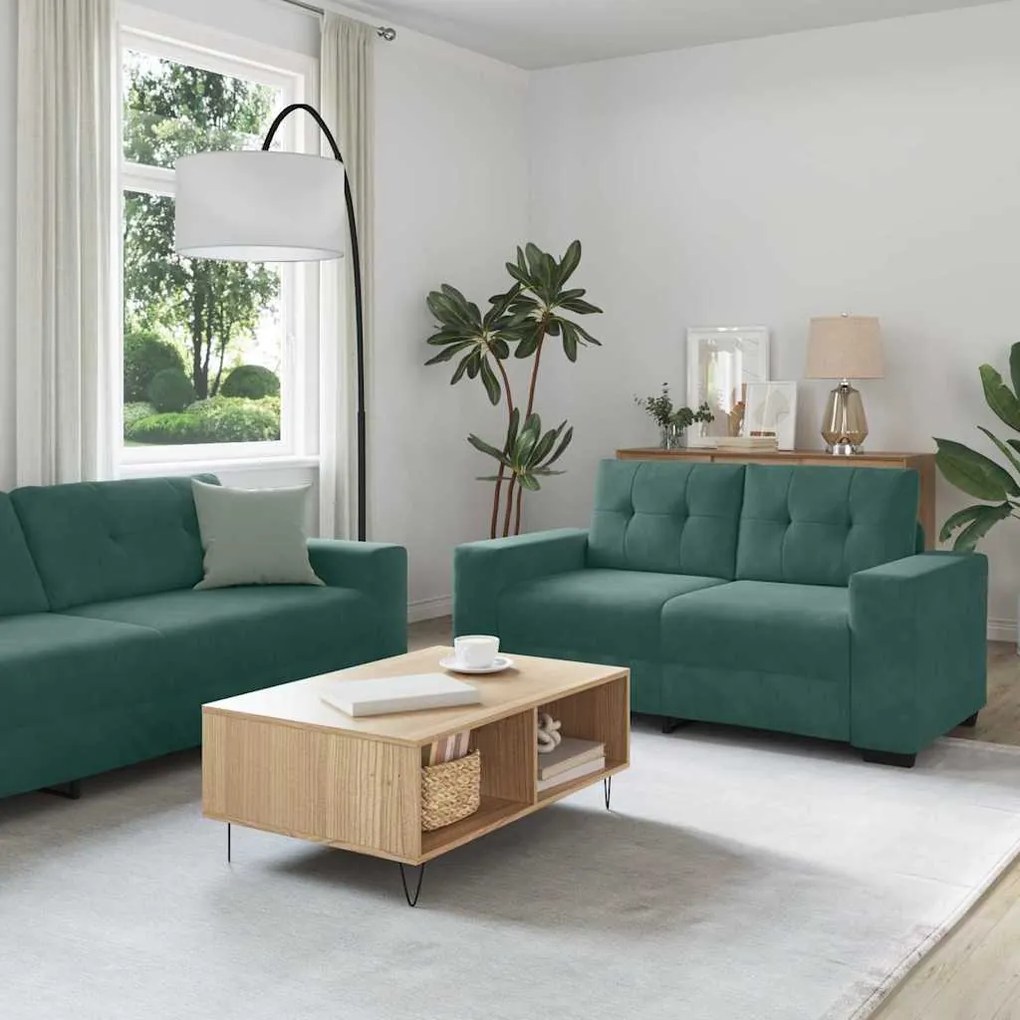 vidaXL Conjunto de Sofás 3 pcs Verde Escuro Veludo