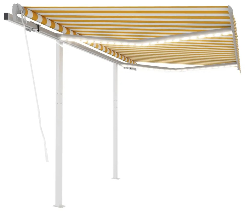 vidaXL Toldo automático LED e sensor de vento 3x2,5 m amarelo/ branco