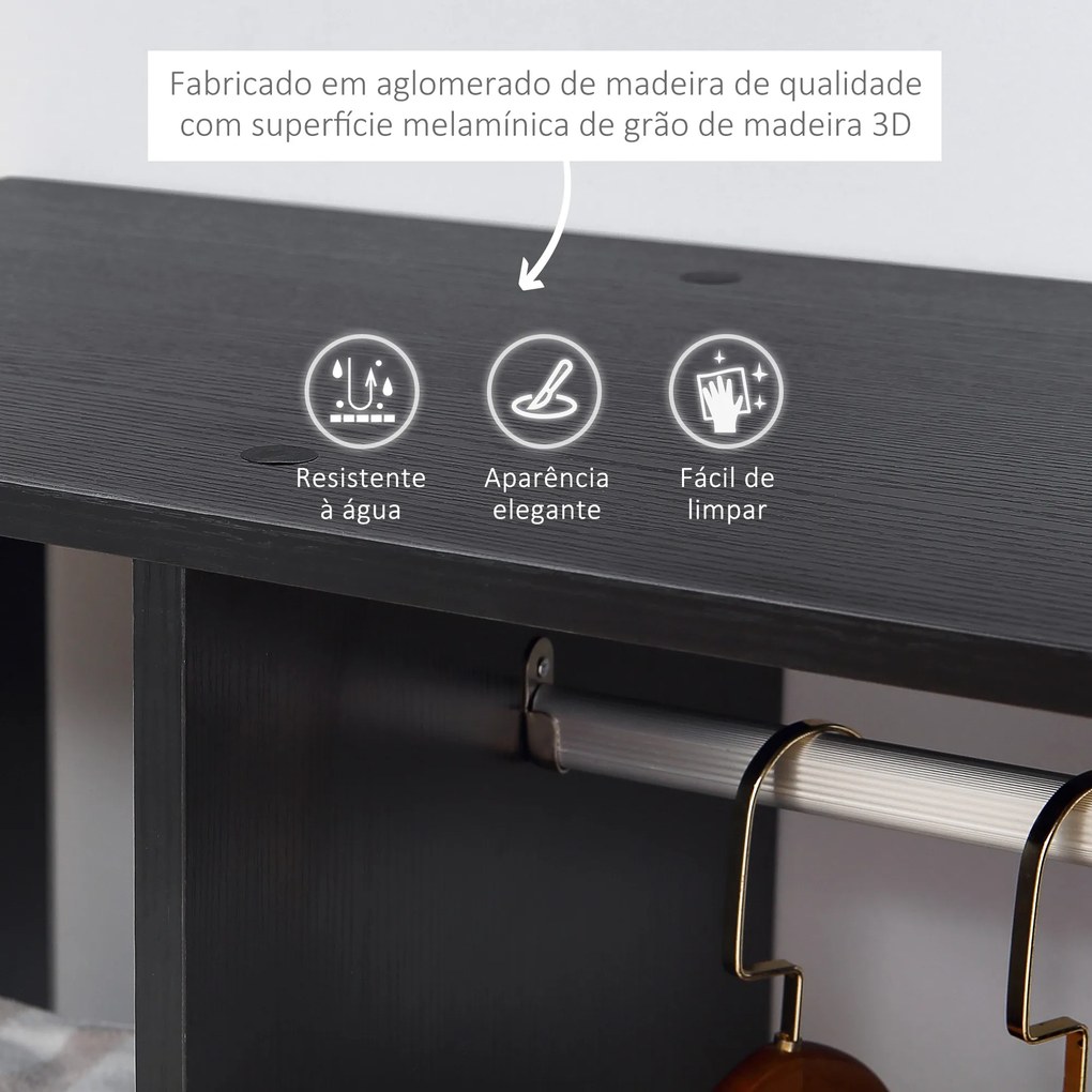 Guarda roupa de Madeira Móvel Armário Roupeiro Aberto com Barra para Pendurar e 3 Prateleiras Organizadoras 80x40x128 cm Preto