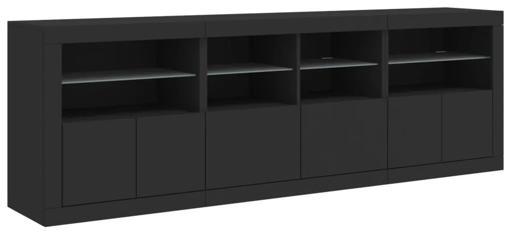 Aparador com luzes LED 202x37x67 cm preto