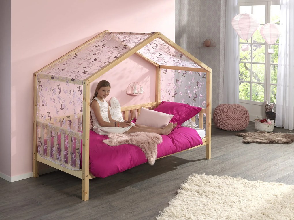 Conjunto Cama infantil de Casa DALLAS Com Ripas 90x200 com cortinados NATURAL