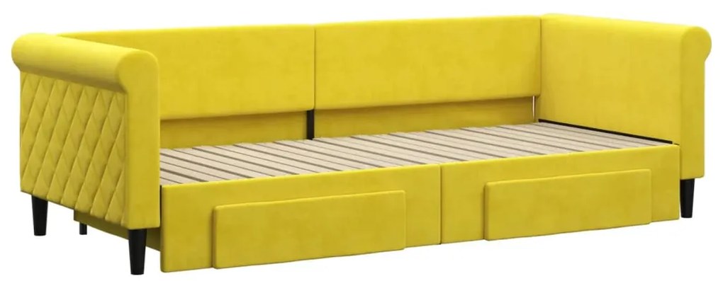 Sofá-cama com gavetão e gavetas 80x200 cm veludo amarelo