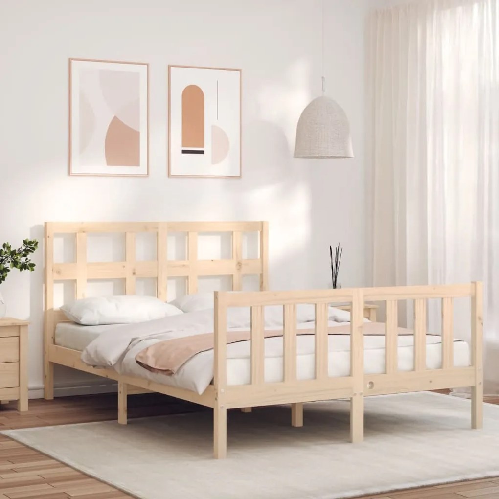 vidaXL Estrutura de cama de casal c/ cabeceira madeira maciça