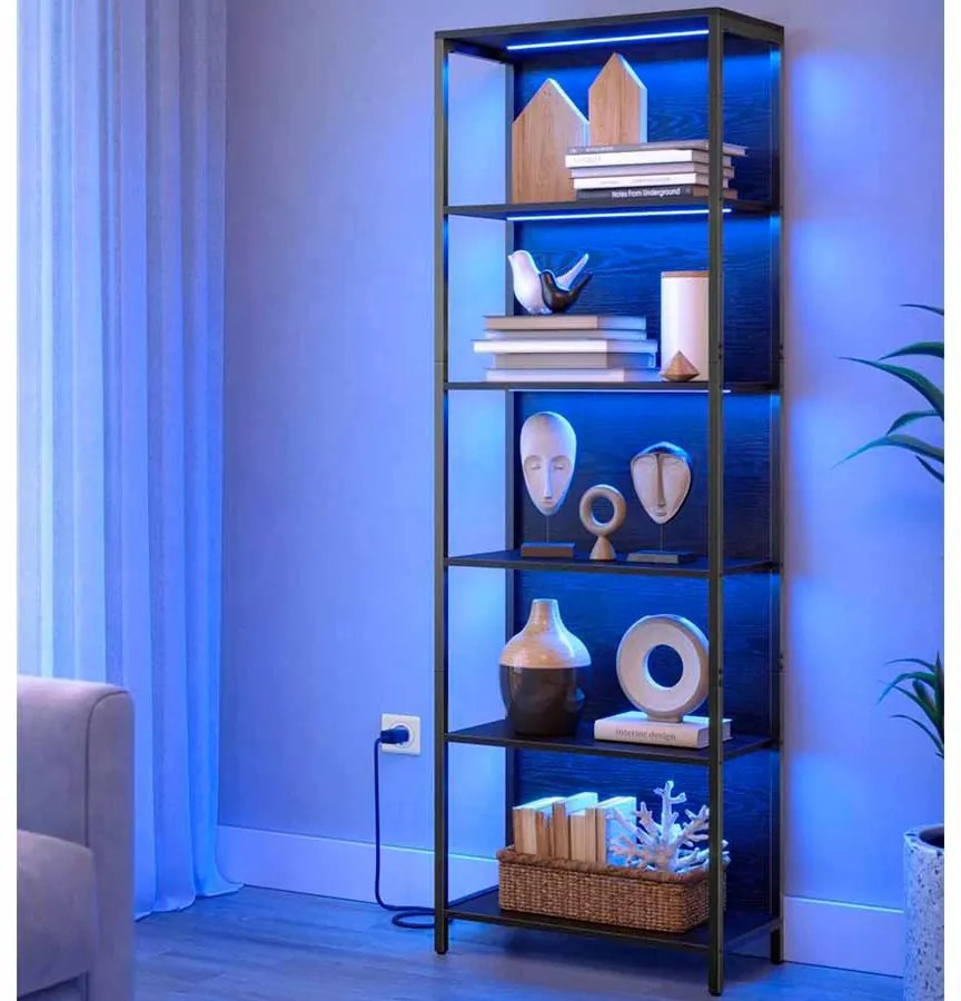 Estante com 6 níveis com luzes LED 30,3 x 60 x 178,6 cm Preta