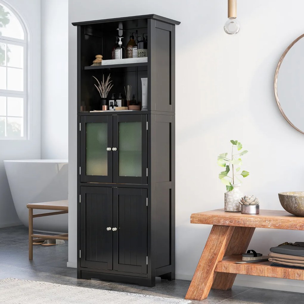 Armário multifunional alto com 2 portas Gaveta Estantes ajustáveis Armário de pé para sala Quarto Cozinha 60 x 30 x 163 cm Preto