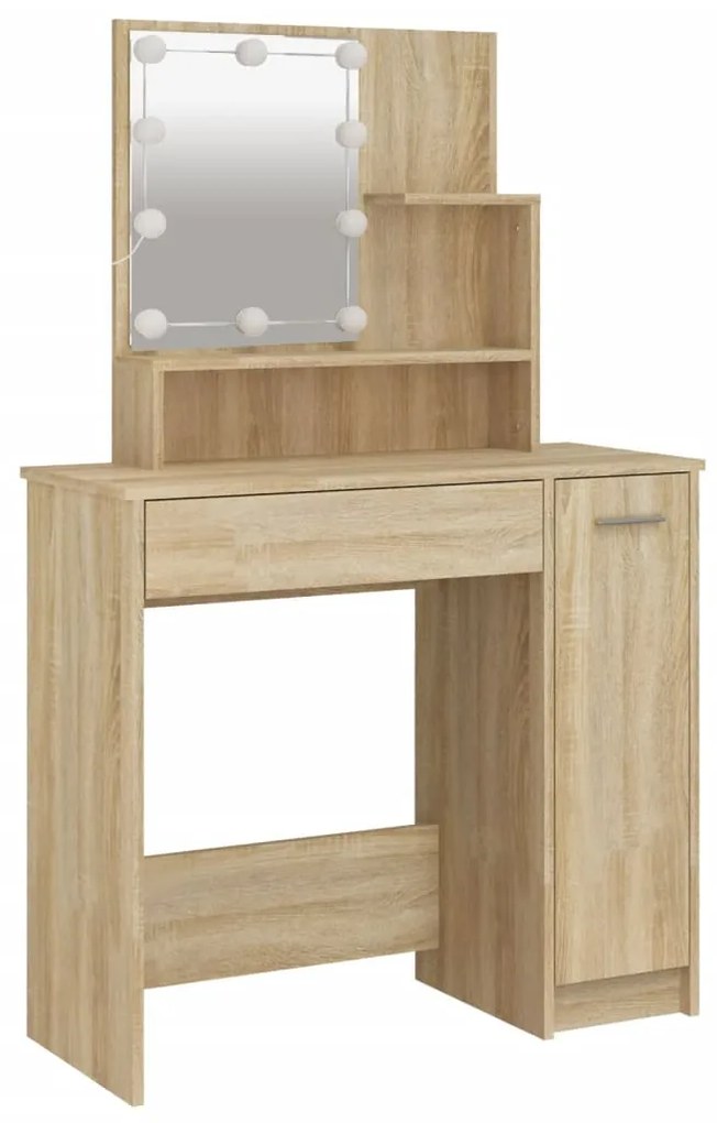 Conjunto toucador c/ LEDs madeira processada carvalho sonoma
