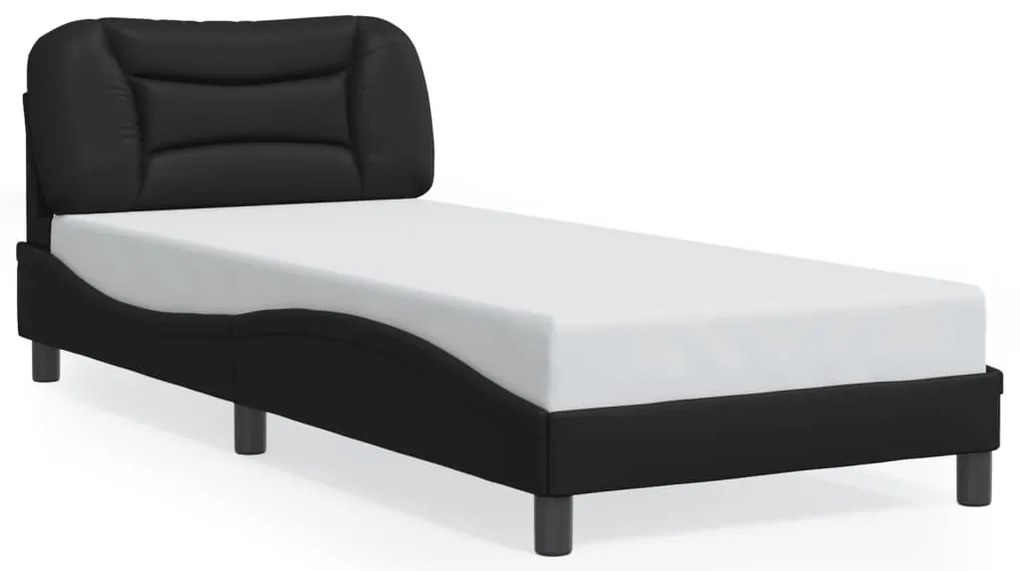 Estrutura de cama c/ luzes LED 90x190 cm couro artificial preto