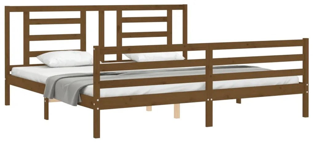 Estrutura cama c/ cabeceira 200x200cm maciço castanho-mel