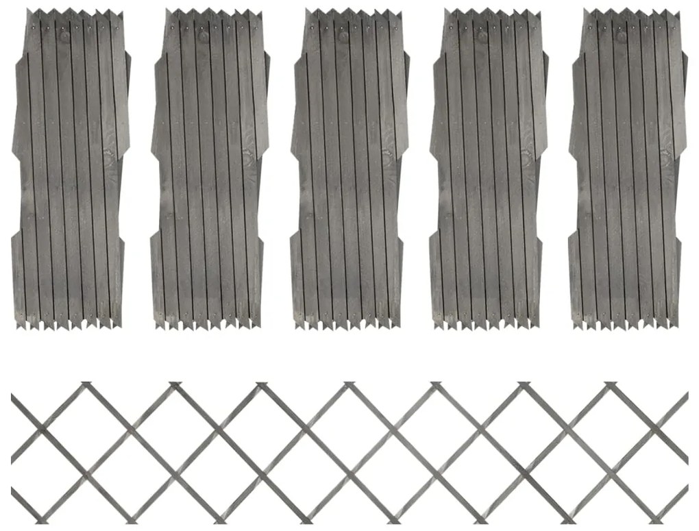 vidaXL Cercas em treliça 5 pcs 180x30 cm abeto maciço cinzento