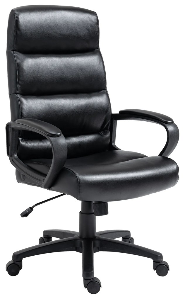 Vinsetto Cadeira de Escritório Giratória Cadeira de Escritório Ergonómica com Altura Ajustável Apoio para os Braços Alto Acolchoado de Couro Sintético 66x66x107-114cm Preto