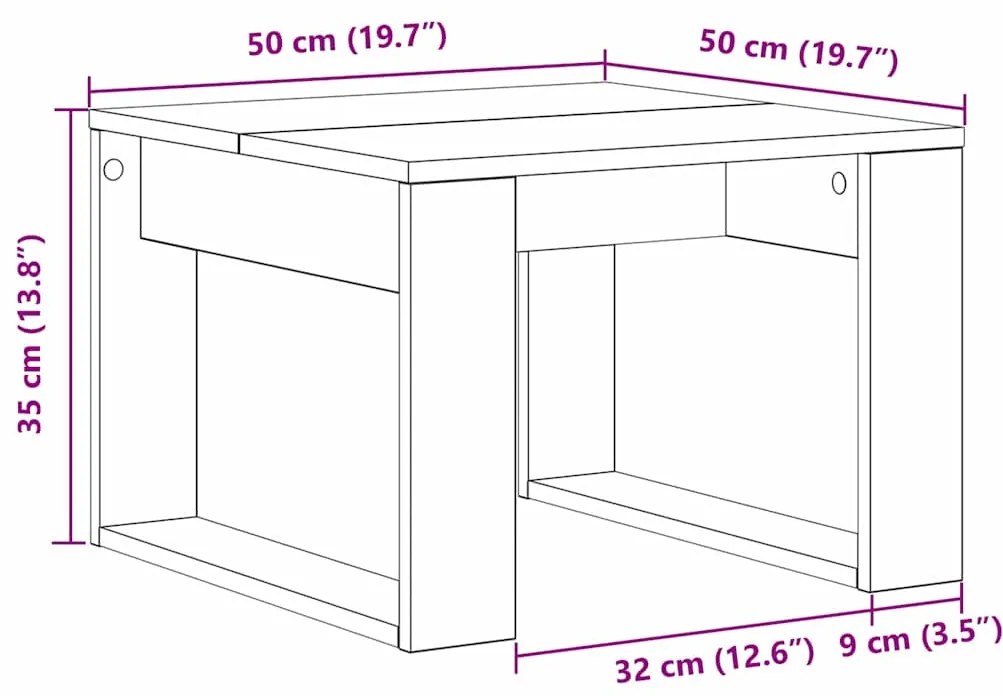 Mesa Lateral de Carvalho Preto - 50x50x35 cm, Feita de Madeira Maciça