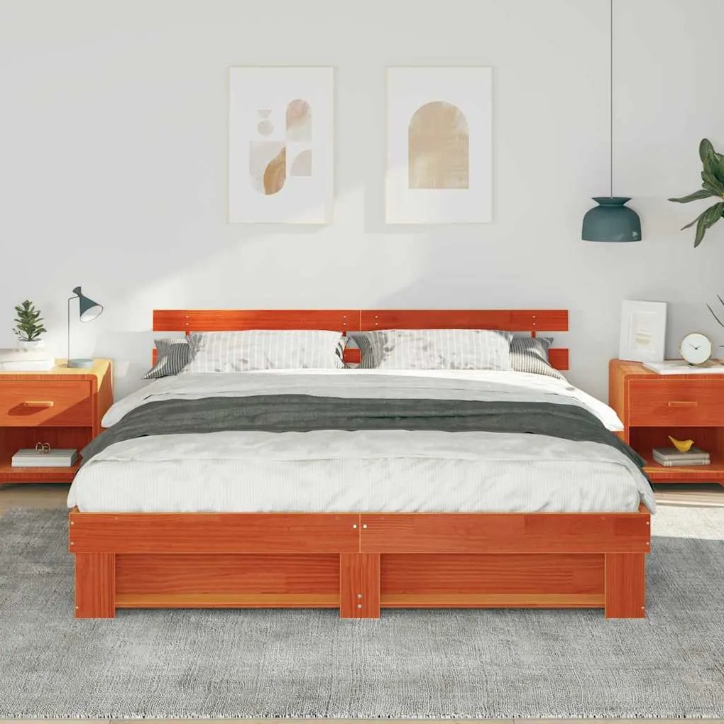 Estrutura da Cama Castanho 200 x 200 cm Madeira de pinho maciça