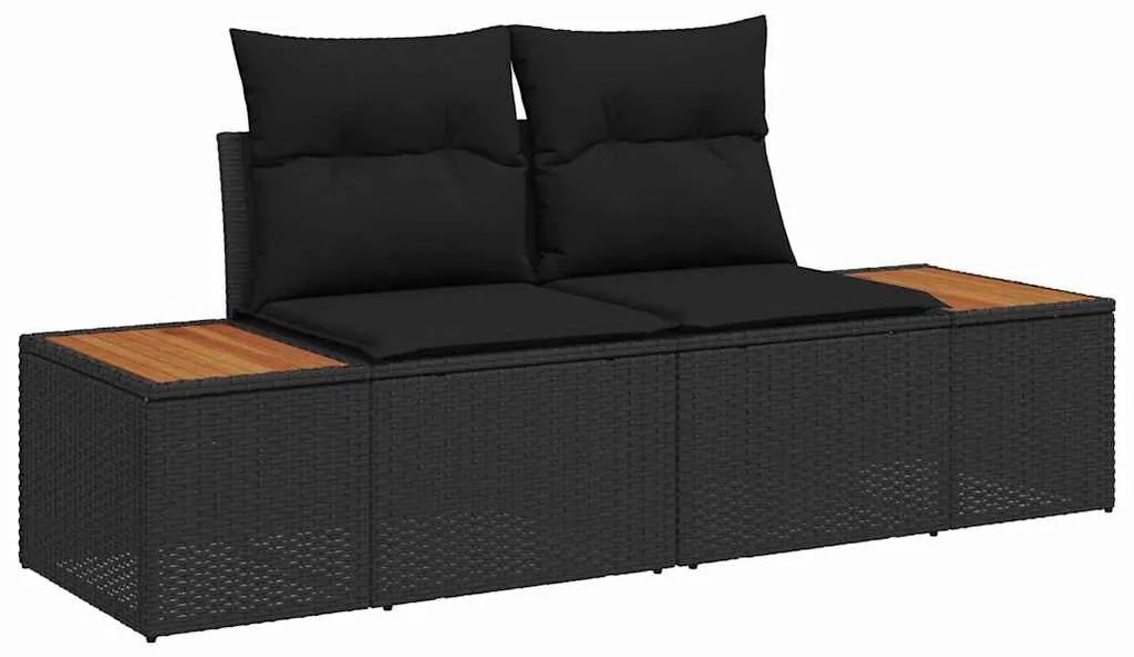Conjunto de Sofá de Jardim com 6 Peças da e Almofadas de Rattan Preto