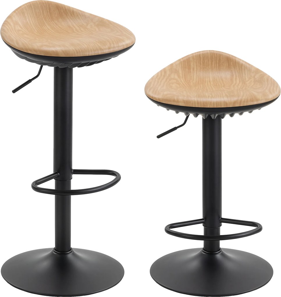 HOMCOM Conjunto de 2 banquetas de bar, banquetas reguláveis em altura com apoio para pés, giratórias 360°, base em aço, carvalho | Aosom Portugal