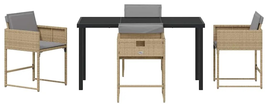 Conjunto de Jantar de Jardim de 5 Peças com Almofadas em Rattan Sintét