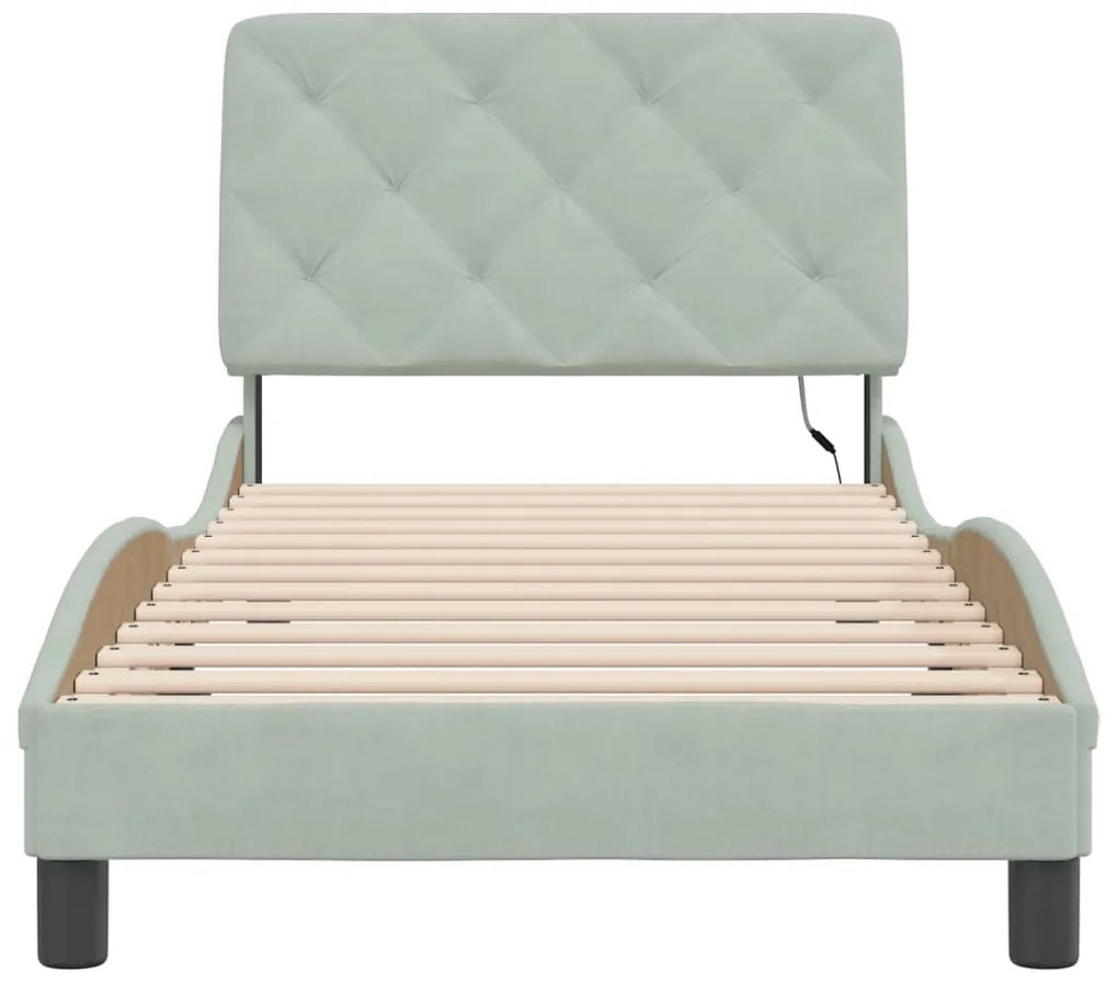 Estrutura de cama c/ luzes LED 90x190 cm veludo cinzento-claro