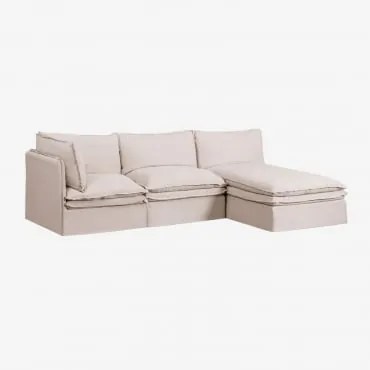 Sofá Modular Chaise Longue De 3 Peças Em Linho E Algodão Grace Tecido Beige - Sklum