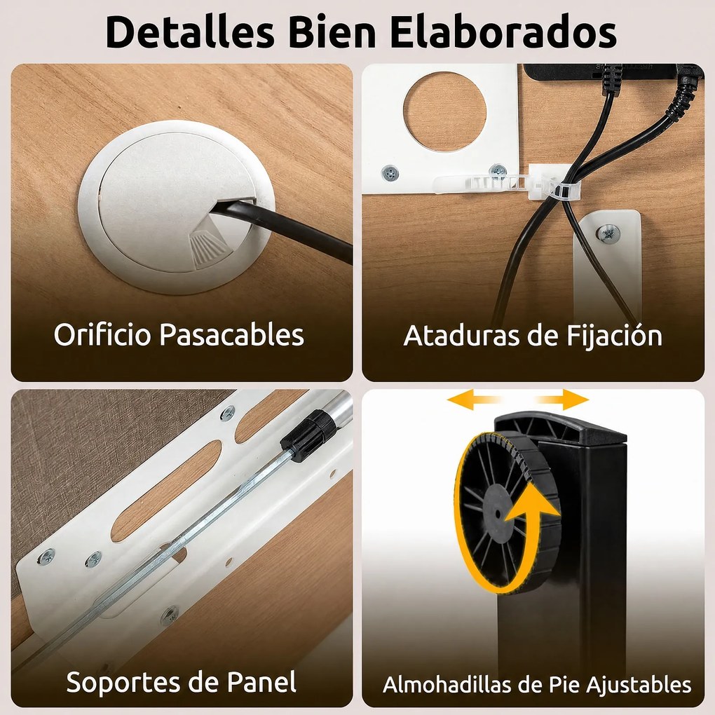 Secretária Elétrica para Escritório, 140 x 60 x 72-118 cm, Regulável com 3 Memórias, Natural + Branco