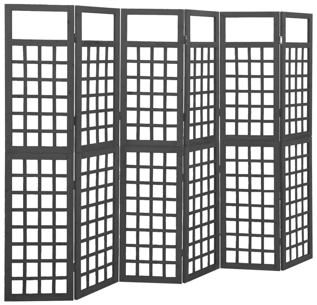 Biombo/treliça 6 painéis abeto maciço 242,5x180 cm preto
