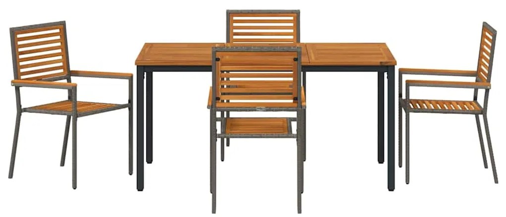 Conjunto de Jantar de Jardim de 5 Peças vidaXL Cinza Polyrattan Acácia