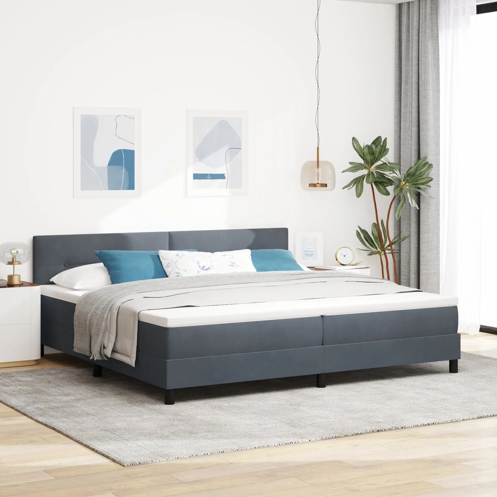 Cama Box Spring com Colchão vidaXL Cinza Escuro 200x200 cm Veludo