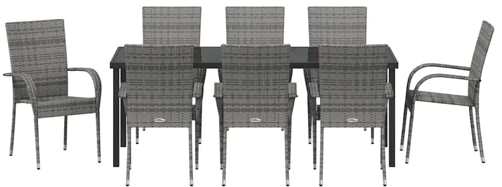 Conjunto de Jantar para Jardim 9 pcs Cinzento Rattan de PE