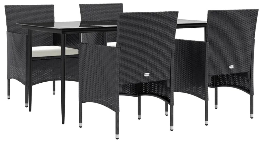5 pcs conjunto de jantar p/ jardim c/ almofadões preto