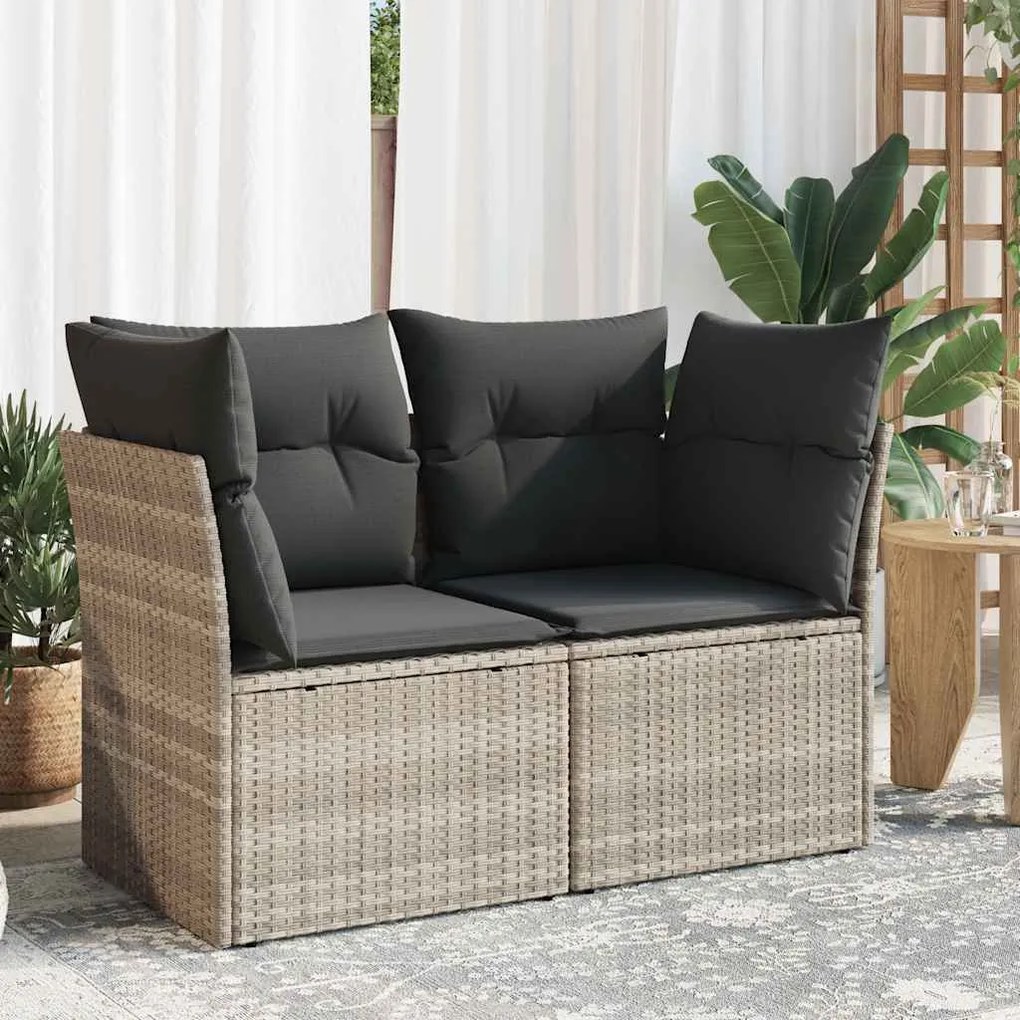 vidaXL Sofá jardim de 2 lugares com almofadões vime PE cinzento claro