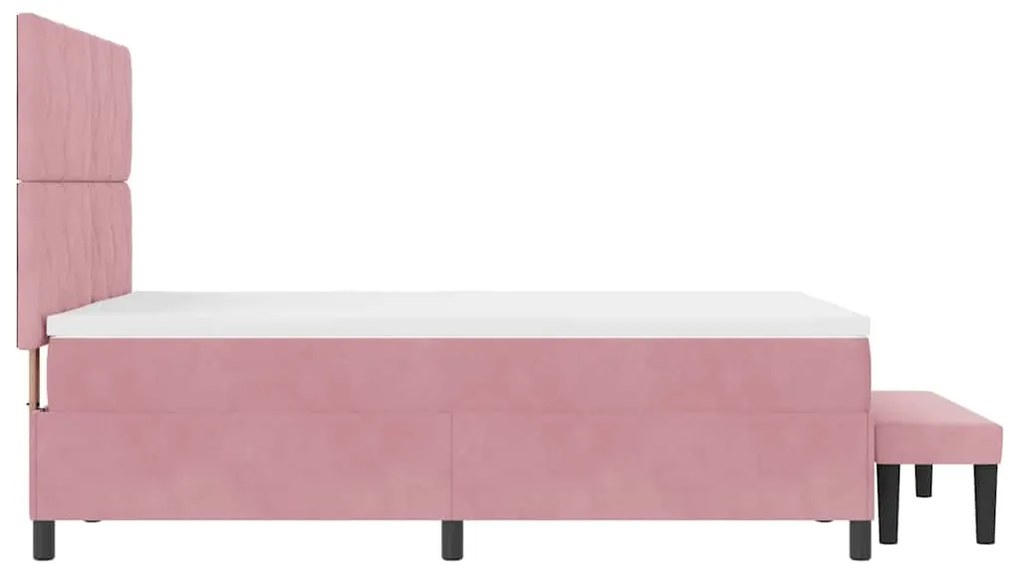 Cama Box Spring com Colchão e Banco Rosa 140x200 cm Veludo