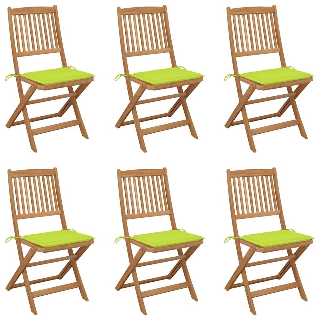 Cadeiras de jardim dobráveis c/ almofadões 6 pcs acácia maciça