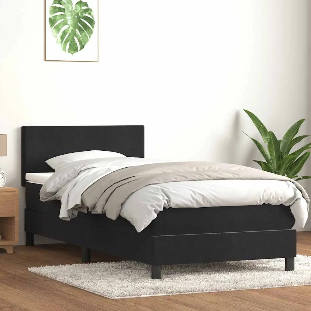 vidaXL Cama com molas/colchão preto 80x210 cm veludo