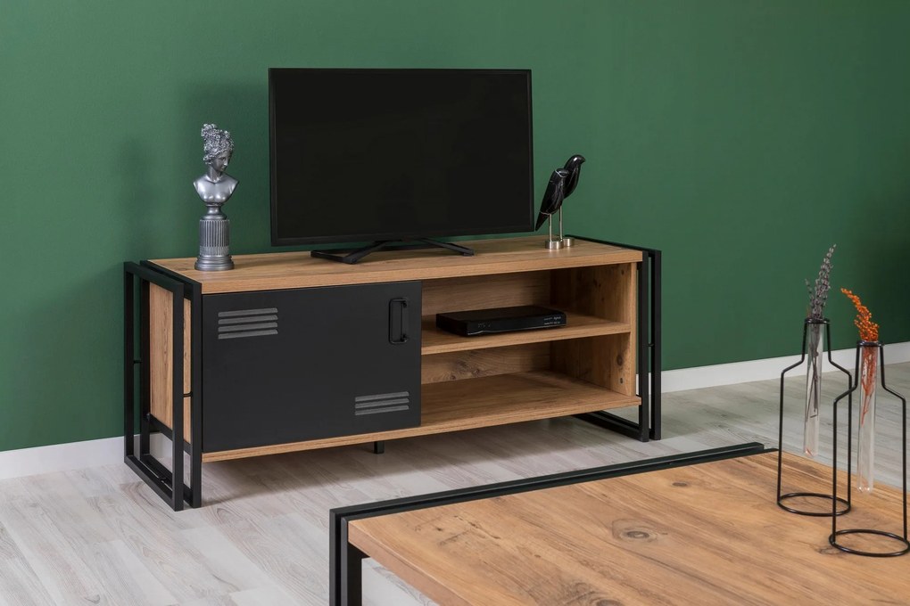 Conjunto de Mobiliário de Sala Cosmo – Pinho Atlântico/Preto – Variada