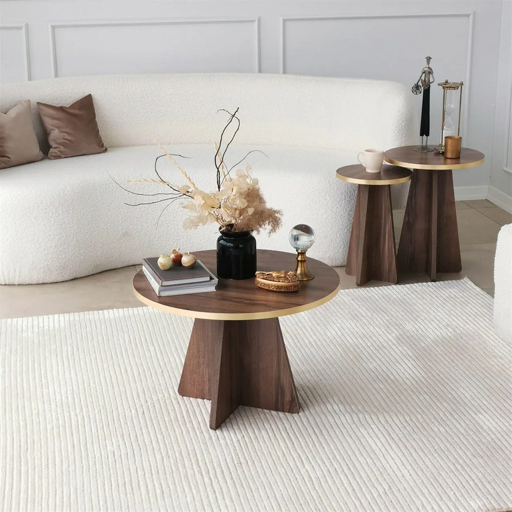 Mesa de Café Mushroom – Dourado e Nogueira – 60x40x60 cm