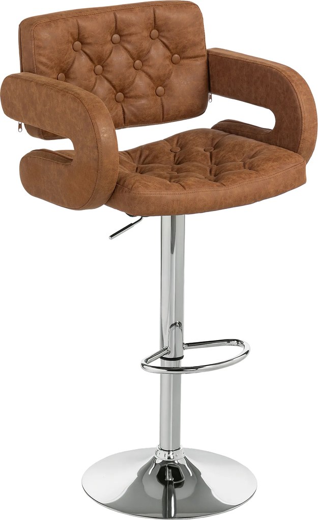 HOMCOM Banqueta de Bar com Encosto e Braços, Altura Regulável e Descanso para os Pés, Pele Sintética Marrone | Aosom Portugal