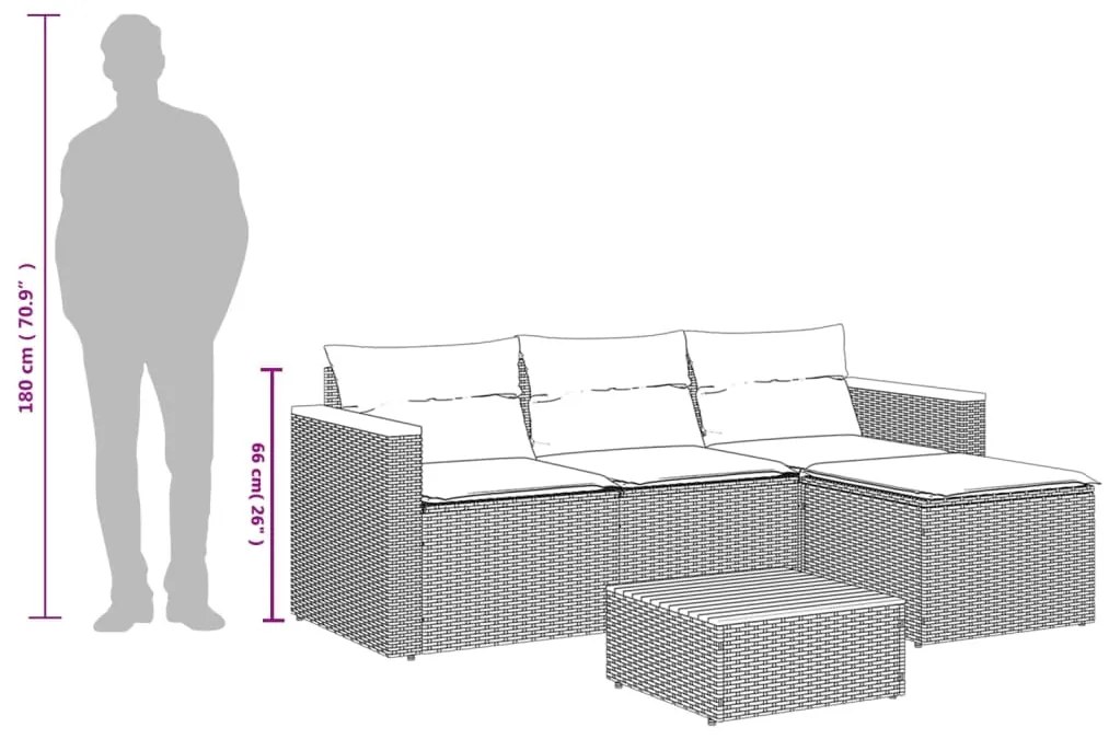 3 pcs conjunto sofás de jardim com almofadões vime PE preto