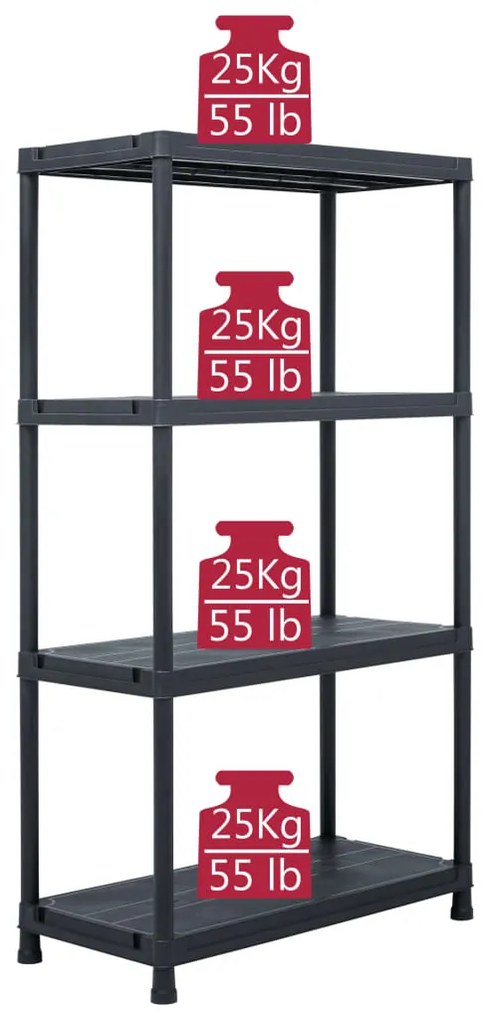 Estante de arrumação 100 kg 60x30x138 cm plástico preto