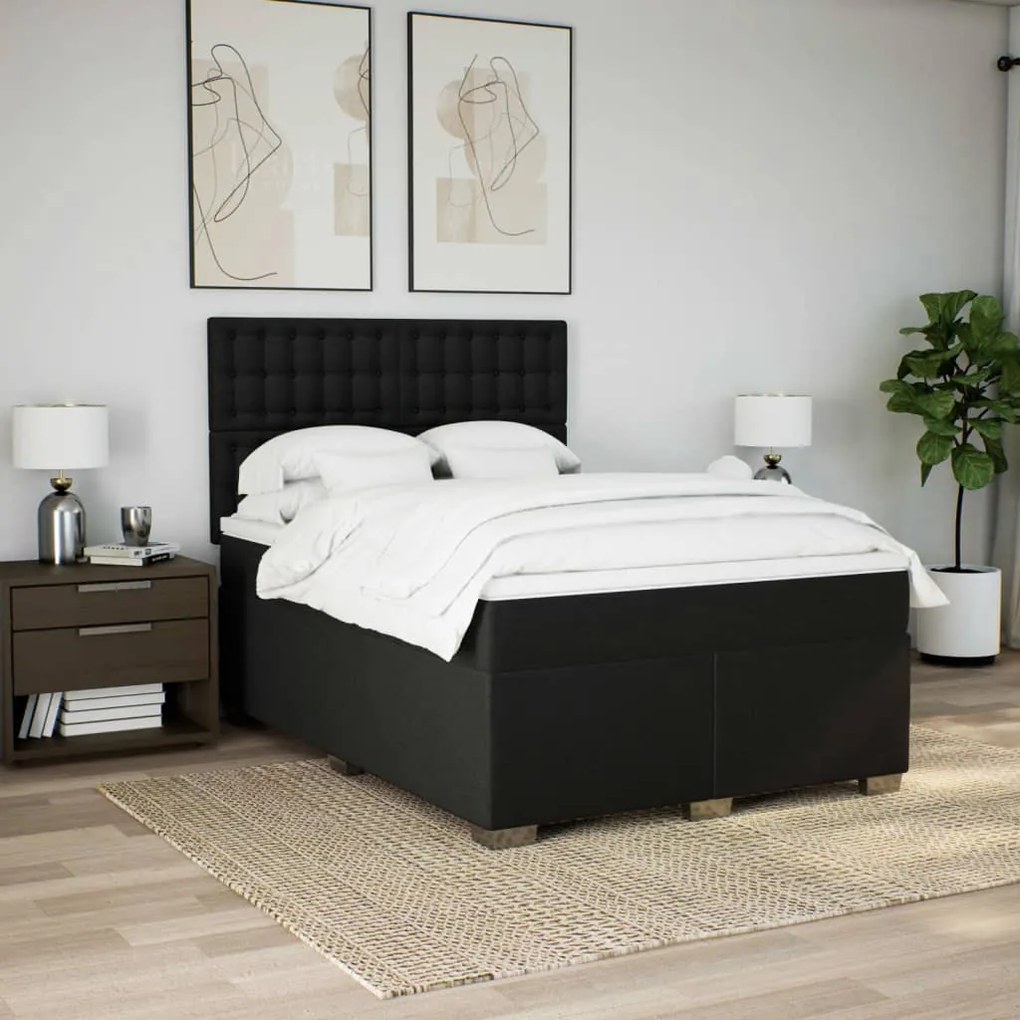 Cama com molas/colchão 160x200 cm tecido preto