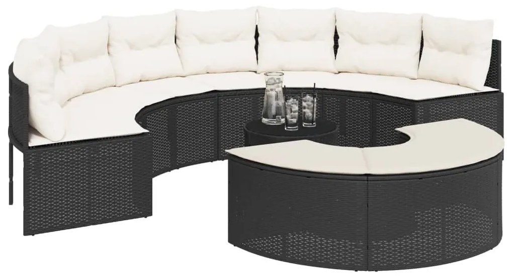 3 pcs conjunto de sofás de jardim semicircular vime PE preto