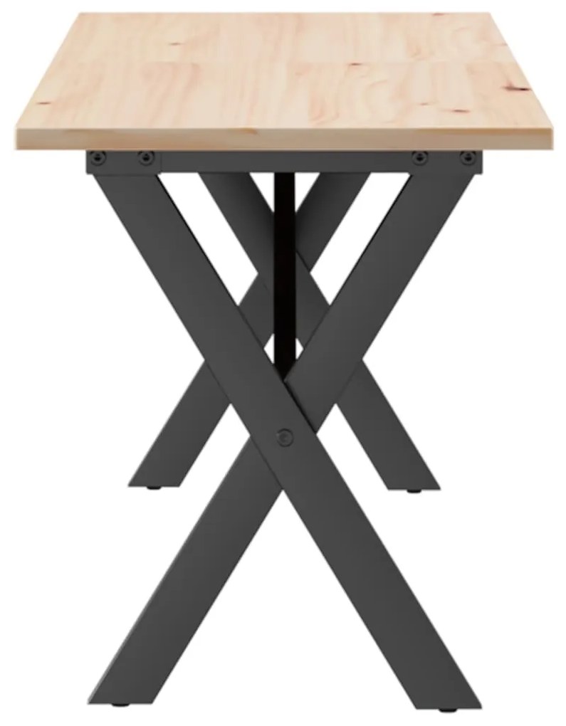 Mesa de centro estrutura em X 160x40x45cm pinho e aço