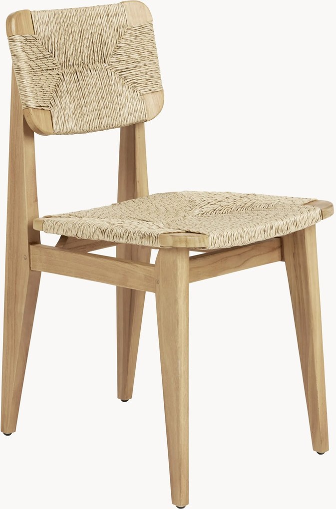 Cadeira de jantar para jardim em madeira de teca com assento e encosto entrançados C-Chair