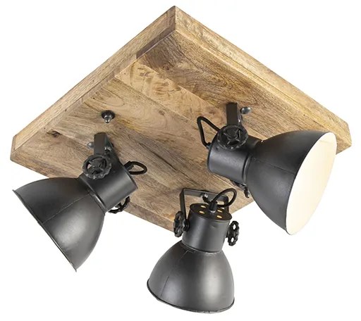 Ponto industrial preto com madeira de manga 3-light - Mangas Industrial