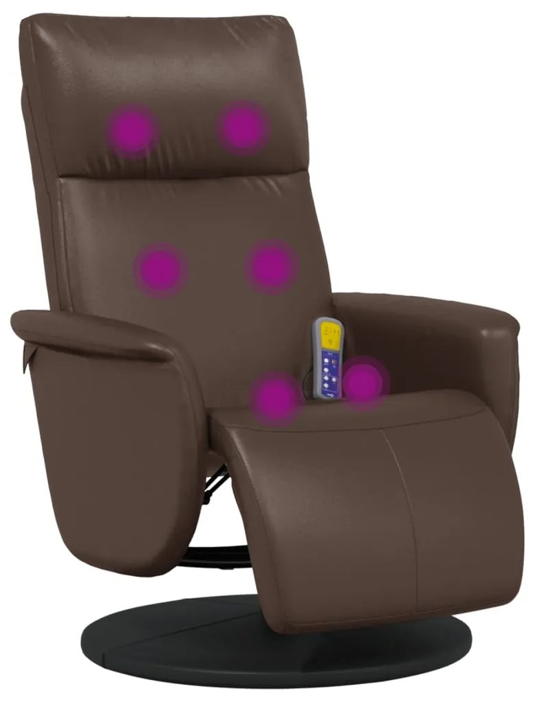 Poltrona massagens reclinável + apoio pés couro artif. castanho