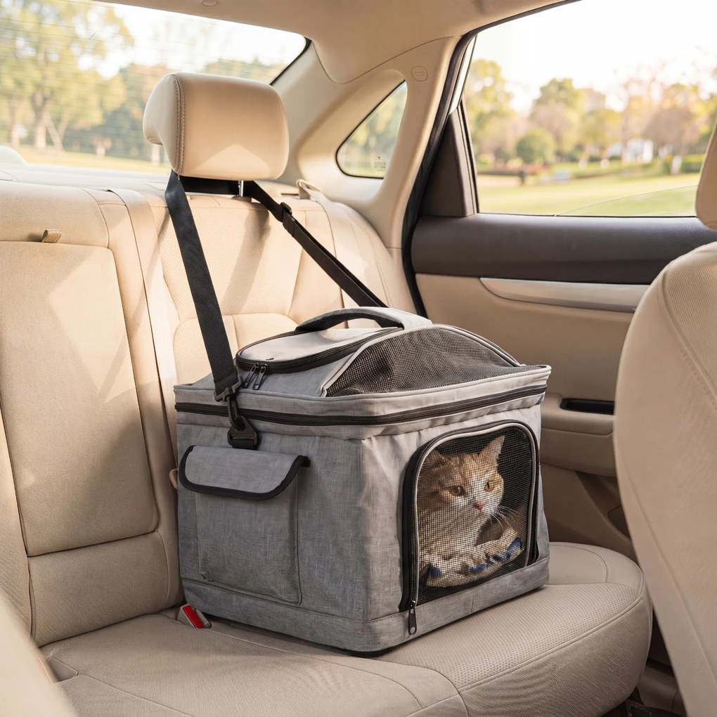 Transportadora para Animais de Estimação com Rodas, 33 x 43 x 35 cm, Dobrável com Pega Telescópica, Cinzento