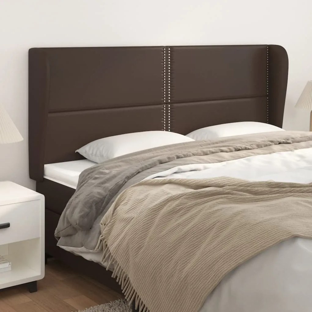vidaXL Cabeceira cama c/ abas couro artif. 163x23x118/128 cm castanho