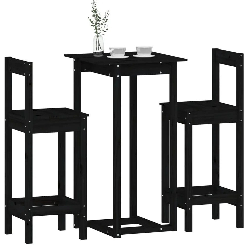 3 pcs conjunto de bar pinho maciço preto