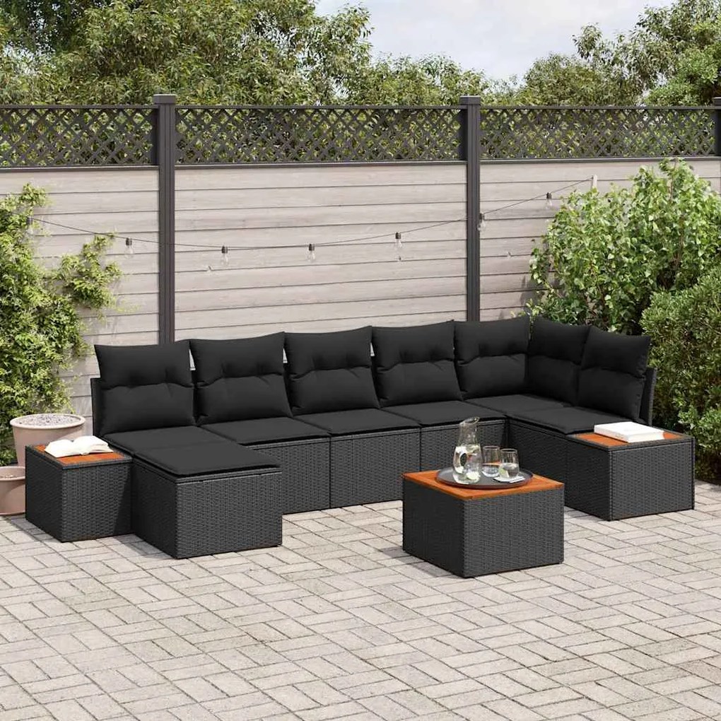 vidaXL Conjunto de Sofá de Jardim com almofada 8 pcs Preto vime PE