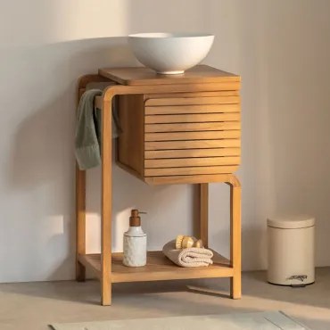Conjunto De Móvel De Casa De Banho Em Madeira De Teca Bradley Sem Espelho & Sem Torneira & Cerâmica Branca Redonda Ø30 Cm Calgari & ↔︎ 5 - Sklum
