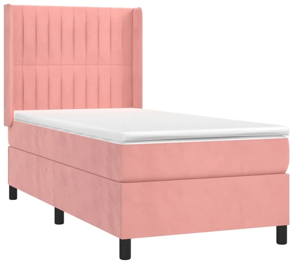 Cama box spring c/ colchão/LED 90x190 cm veludo rosa