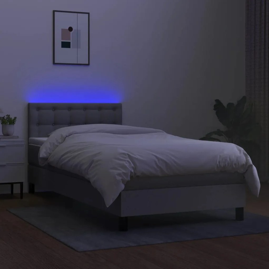 Cama box spring c/ colchão e LED 80x200 cm tecido cinza-claro