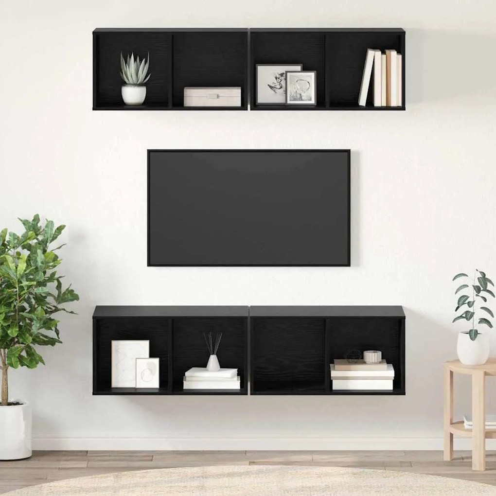 Gabinete de TV de Parede 4 pcs Carvalho preto 37 x 37 x 72 cm